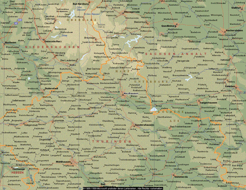 Nordhausen - Topographische Karte (Wegbeschreibung zur Firma JIS Jdicke Info-Service)